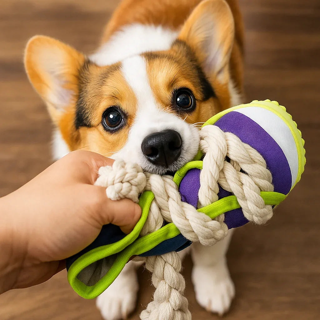 Ciabattina Giocattolo per Cani con Squeaker e Corda in Coton