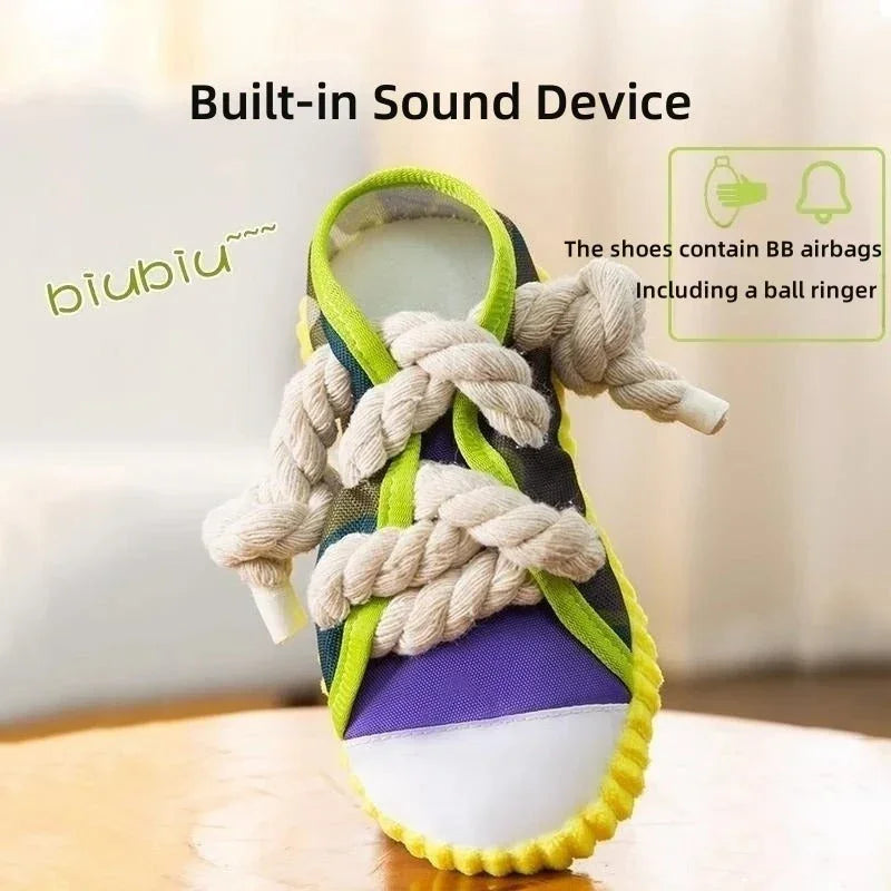 Ciabattina Giocattolo per Cani con Squeaker e Corda in Coton